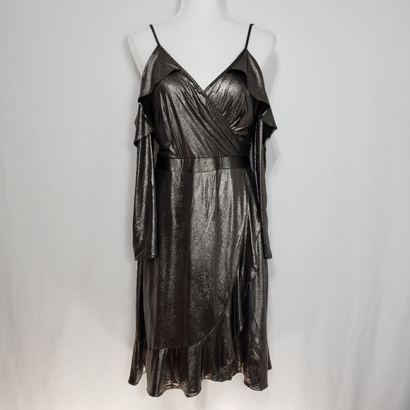 NEW-Collective Concepts Metallic Bronze Midi Dress - Picture 2 of 7